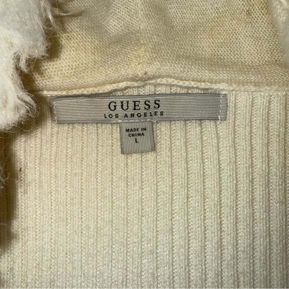 Guess Cream White Faux Fur Wool Blend Sweater Vest Sz L - Picture 6 of 14